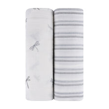 Load image into Gallery viewer, Ely&#39;s &amp; Co 2 Pack Cotton Muslin Swaddle Blanket - Blue Dragonfly