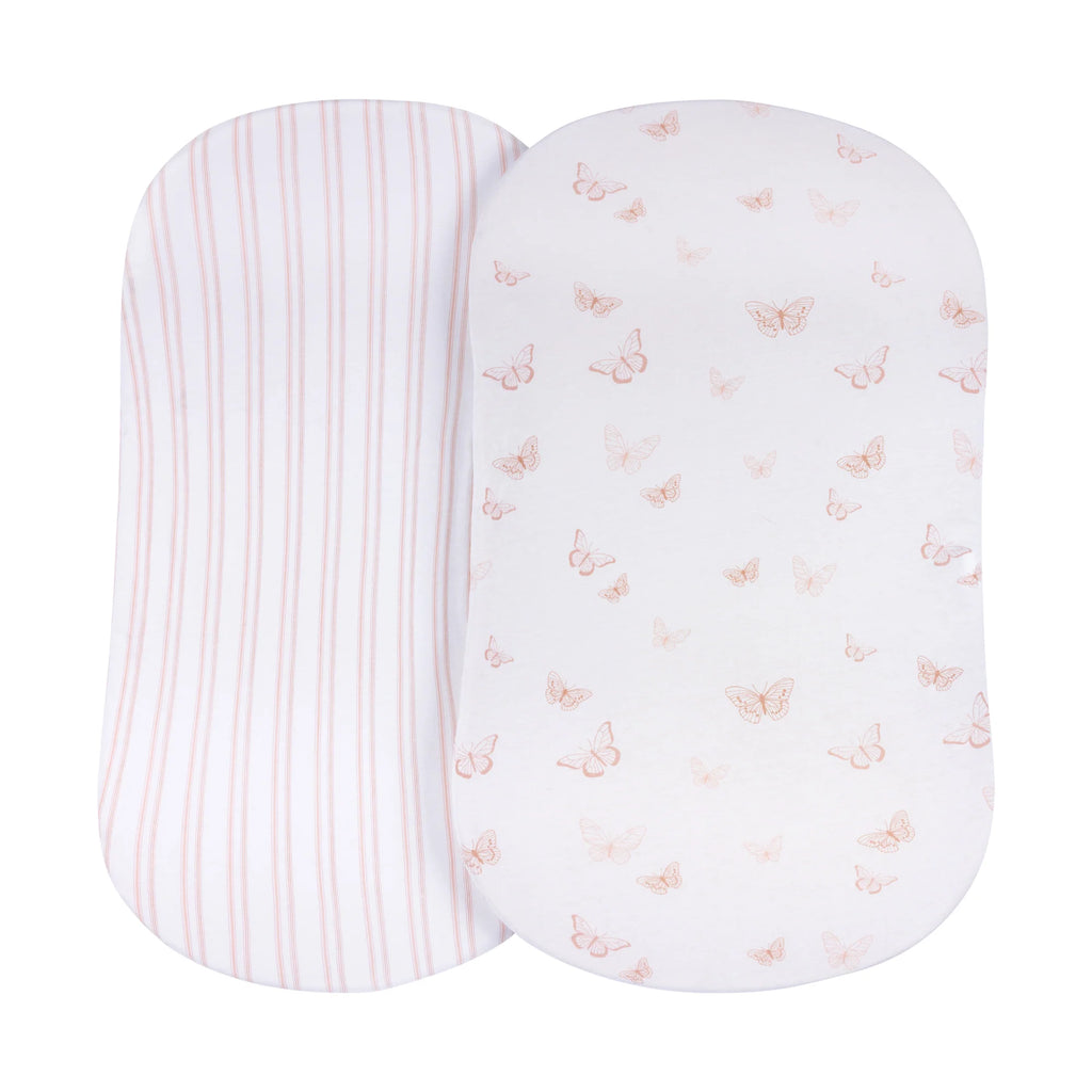 Ely's & Co. Bassinet Sheet Pink Butterflies & Stripes