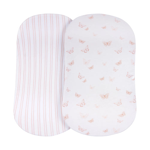 Ely's & Co. Bassinet Sheet Pink Butterflies & Stripes