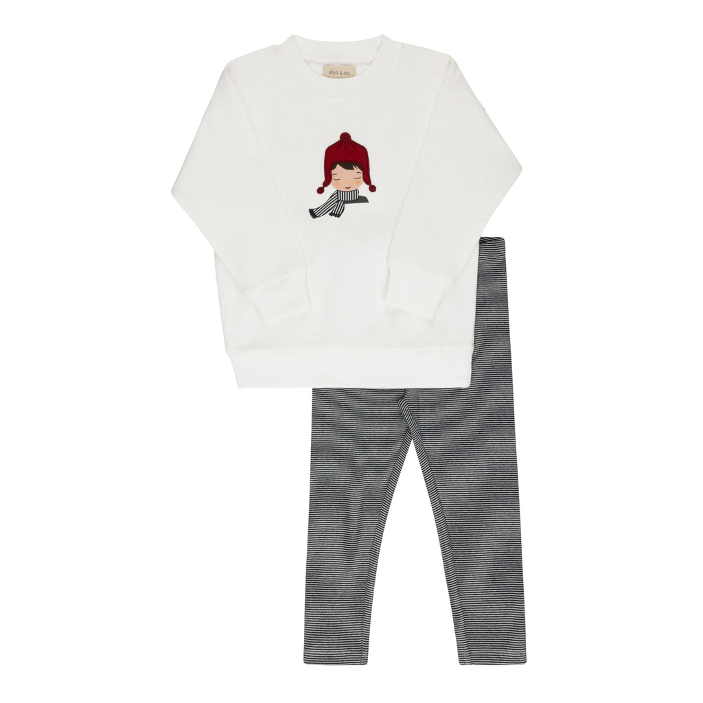 Ely's & Co Autumn Kids Collection Sweatshirt And Leggings - Ivory/Blue