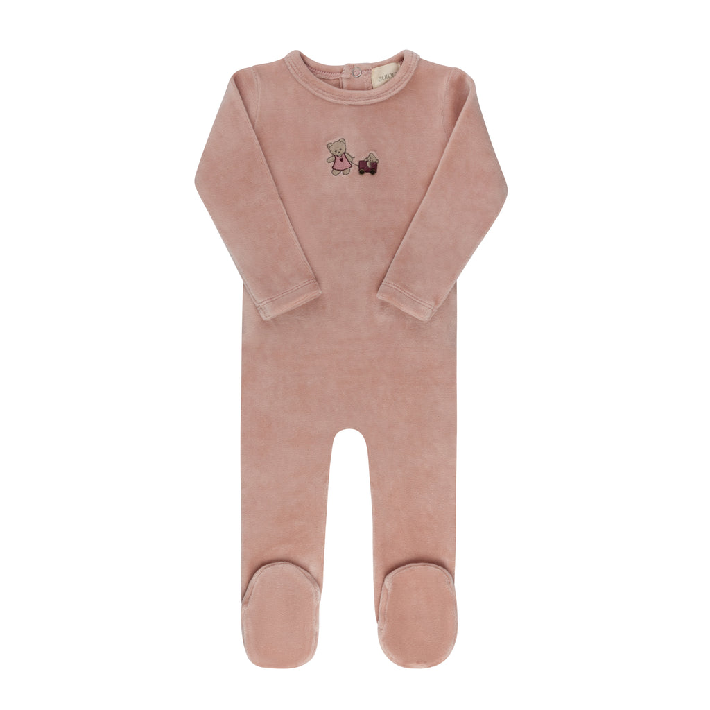 Aurora Embroidered Bear Collection Footie - Pink