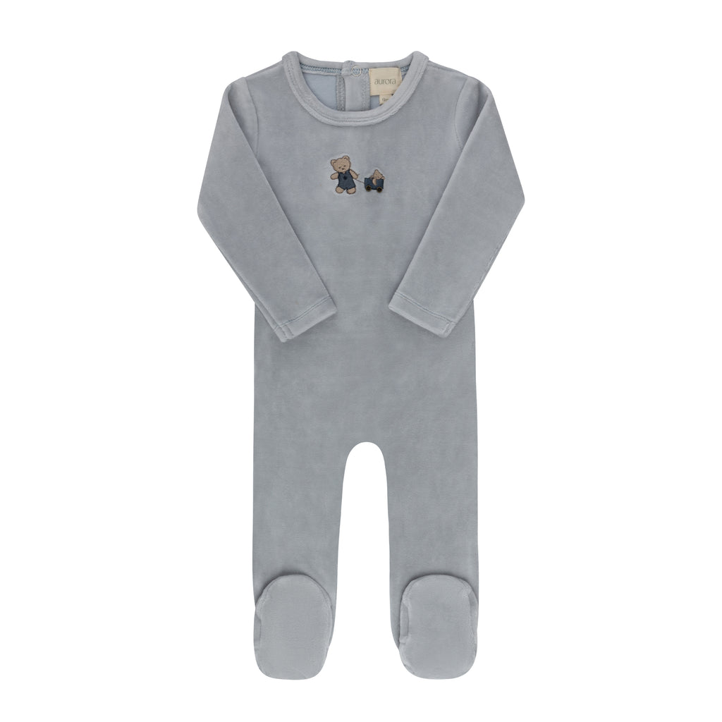 Aurora Embroidered Bear Collection Footie - Blue