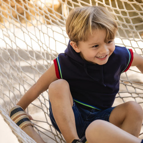 Bopop Striped Hooded Toddler Set - Navy