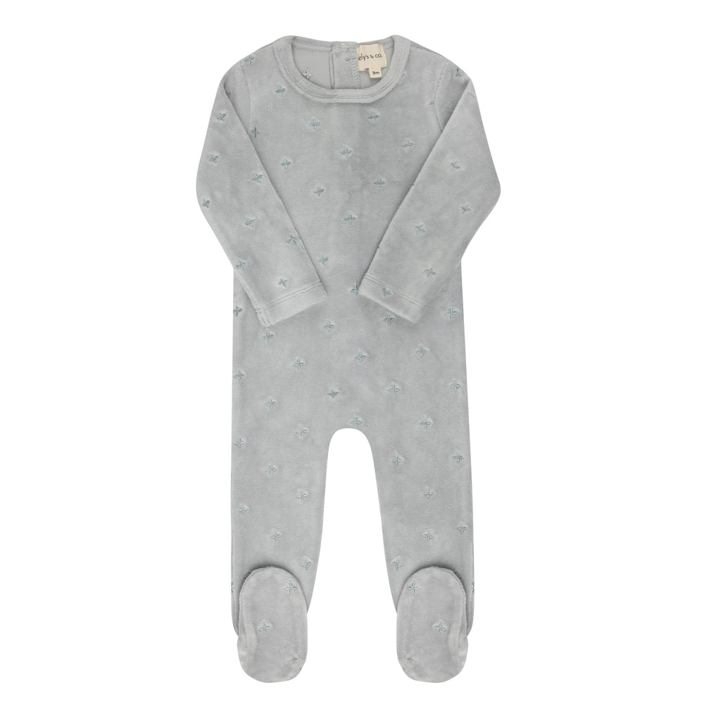 Ely's & Co Velour Embroidered Floral Collection Footie - Blue