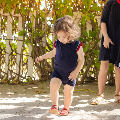 Bopop Striped Hooded Romper - Navy
