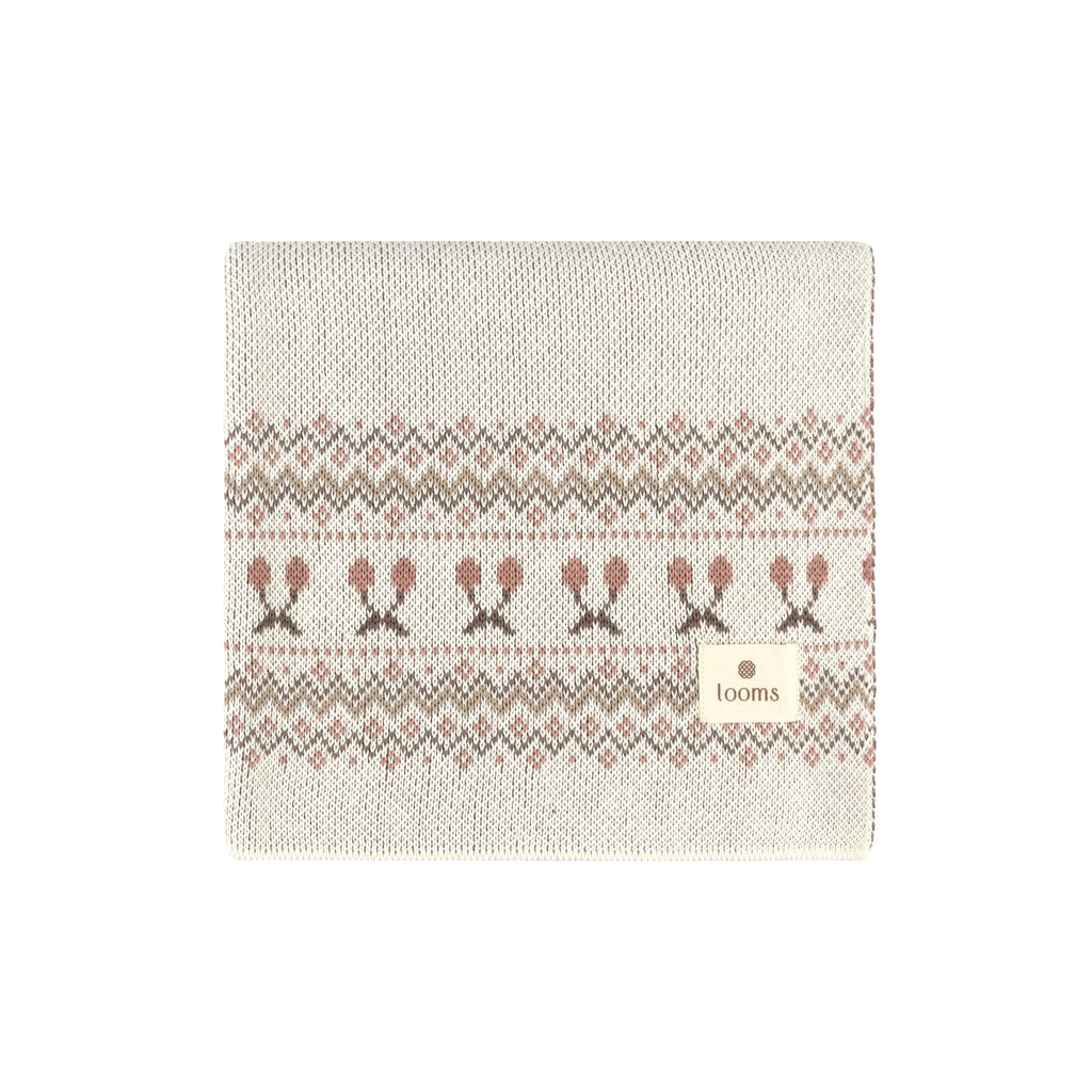Looms Fair Isle Collection Baby Blanket - Ivory/Mauve