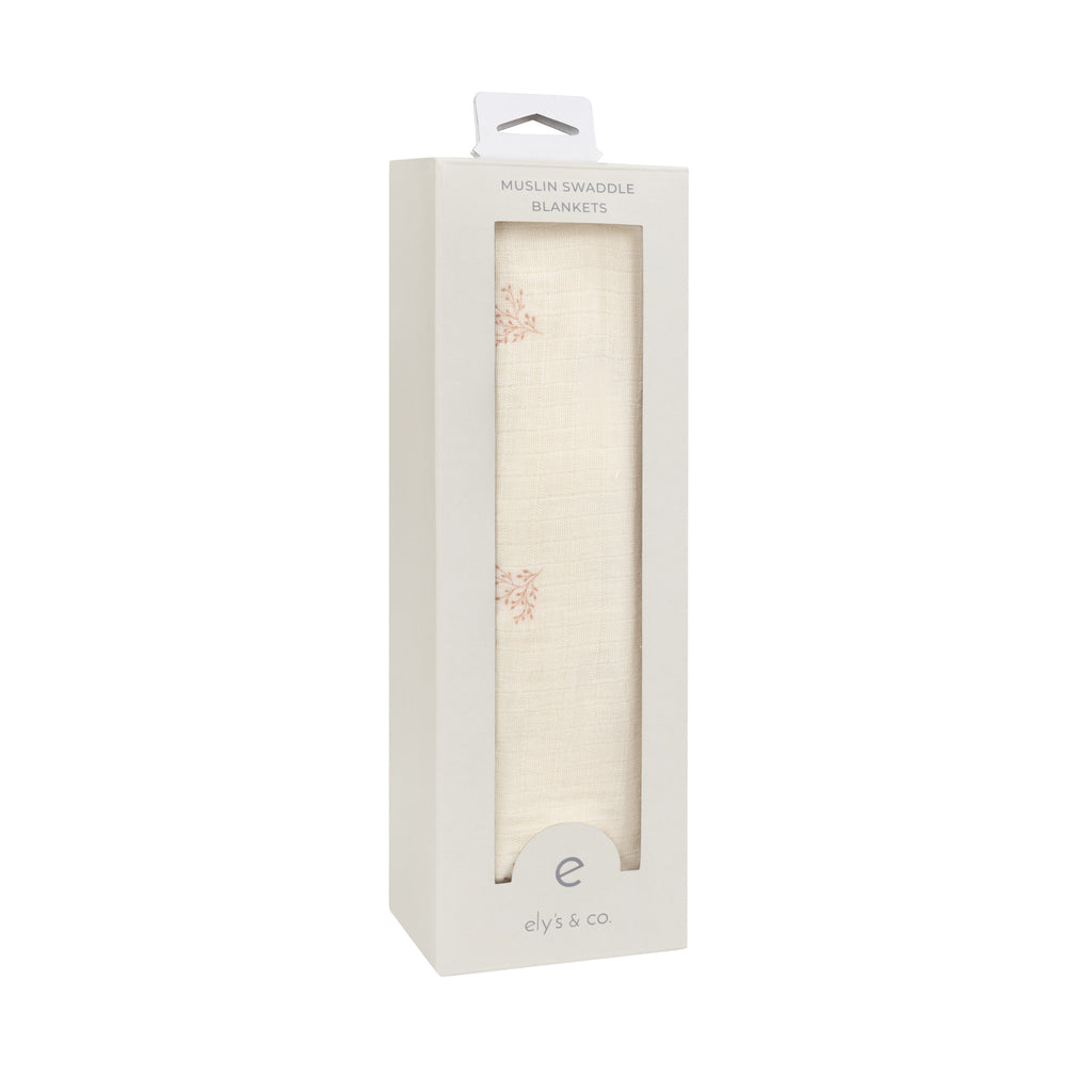 Ely's & Co Velour Leaf Pattern Collection Muslin Swaddle - Ivory Girls