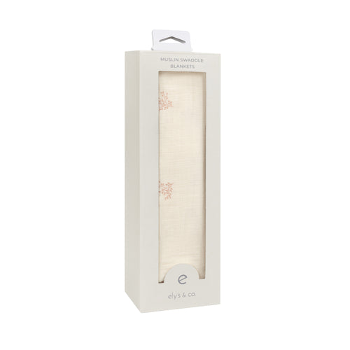 Ely's & Co Velour Leaf Pattern Collection Muslin Swaddle - Ivory Girls