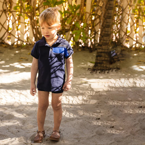 Bopop Navy/Blue Block  Boys Polo SS - Navy