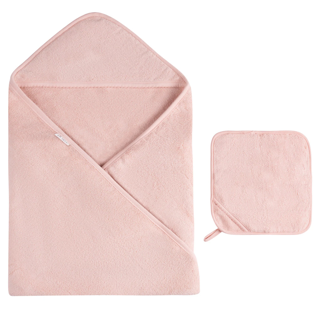 Solid Scalloped Hooded Towel And Washcloth Set - Pink