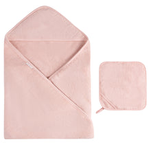 Load image into Gallery viewer, Solid Scalloped Hooded Towel And Washcloth Set - Pink