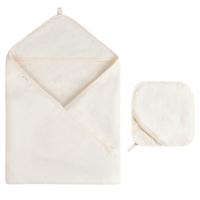 Solid Scalloped Hooded Towel And Washcloth Set - Cream