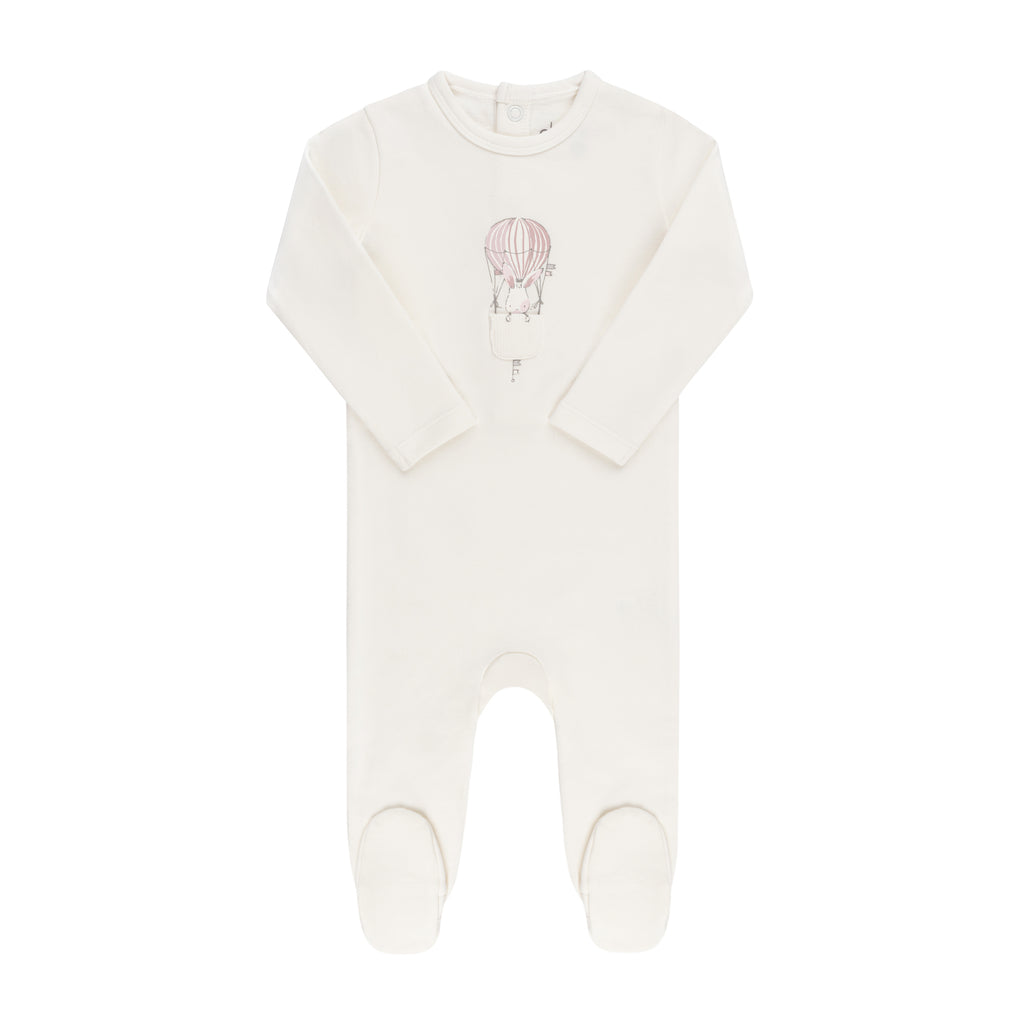 Ely's & Co Hot Air Balloon Footie & Bonnet- Ivory/Pink
