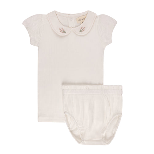 Ely's & Co  Organic Embroidered Collar Collection 2PC Set - Ivory Heather