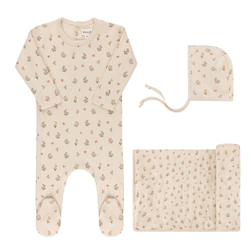 Ely's & Co Garden Floral Print Collection 3PC Layette Set - Ivory Girl