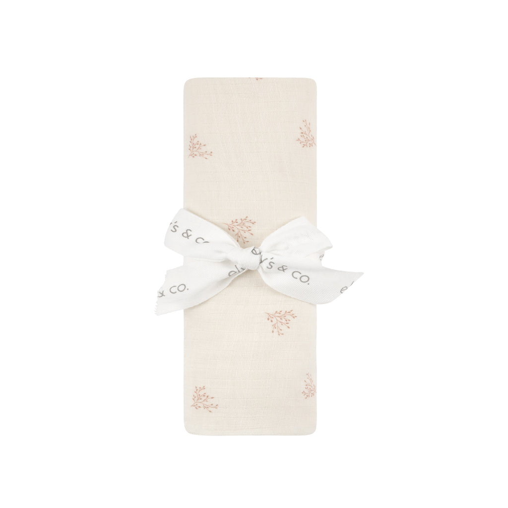 Ely's & Co Velour Leaf Pattern Collection Muslin Swaddle - Ivory Girls