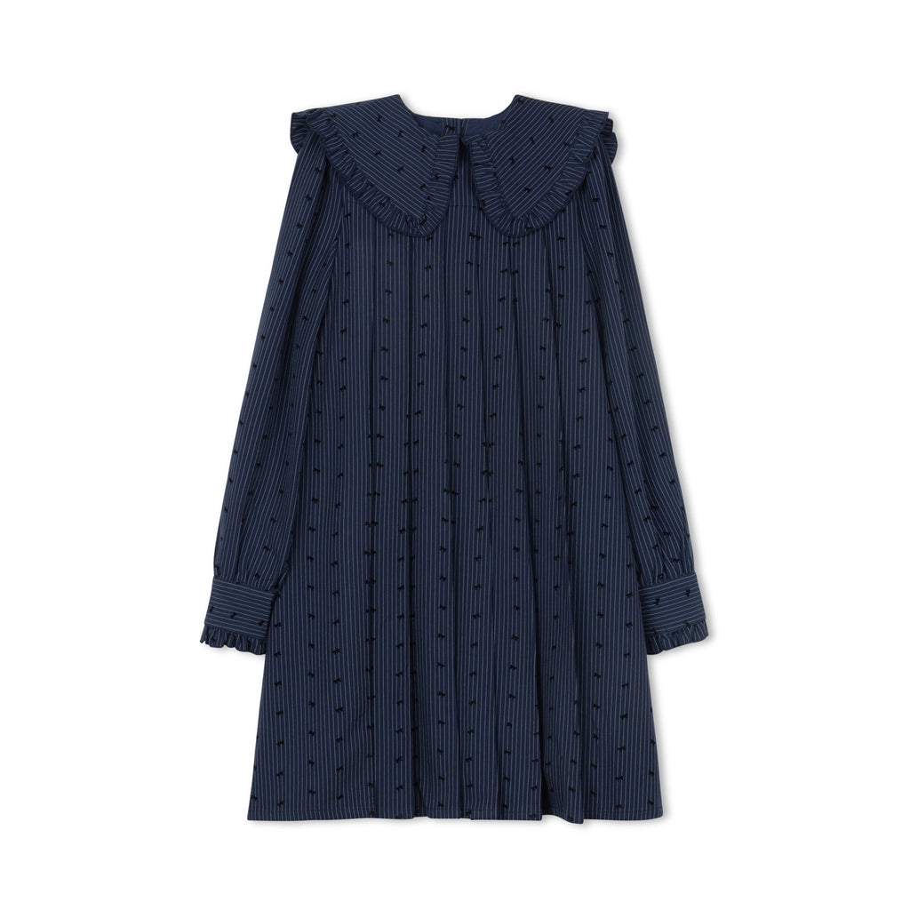 Velvette Label Blue Pinstripe Bow Dress
