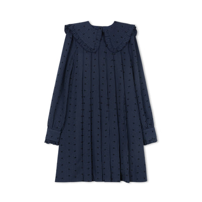 Velvette Label Blue Pinstripe Bow Dress