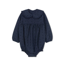 Load image into Gallery viewer, Velvette Label Blue Pinstripe Bow Romper