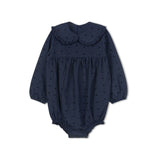 Velvette Label Blue Pinstripe Bow Romper