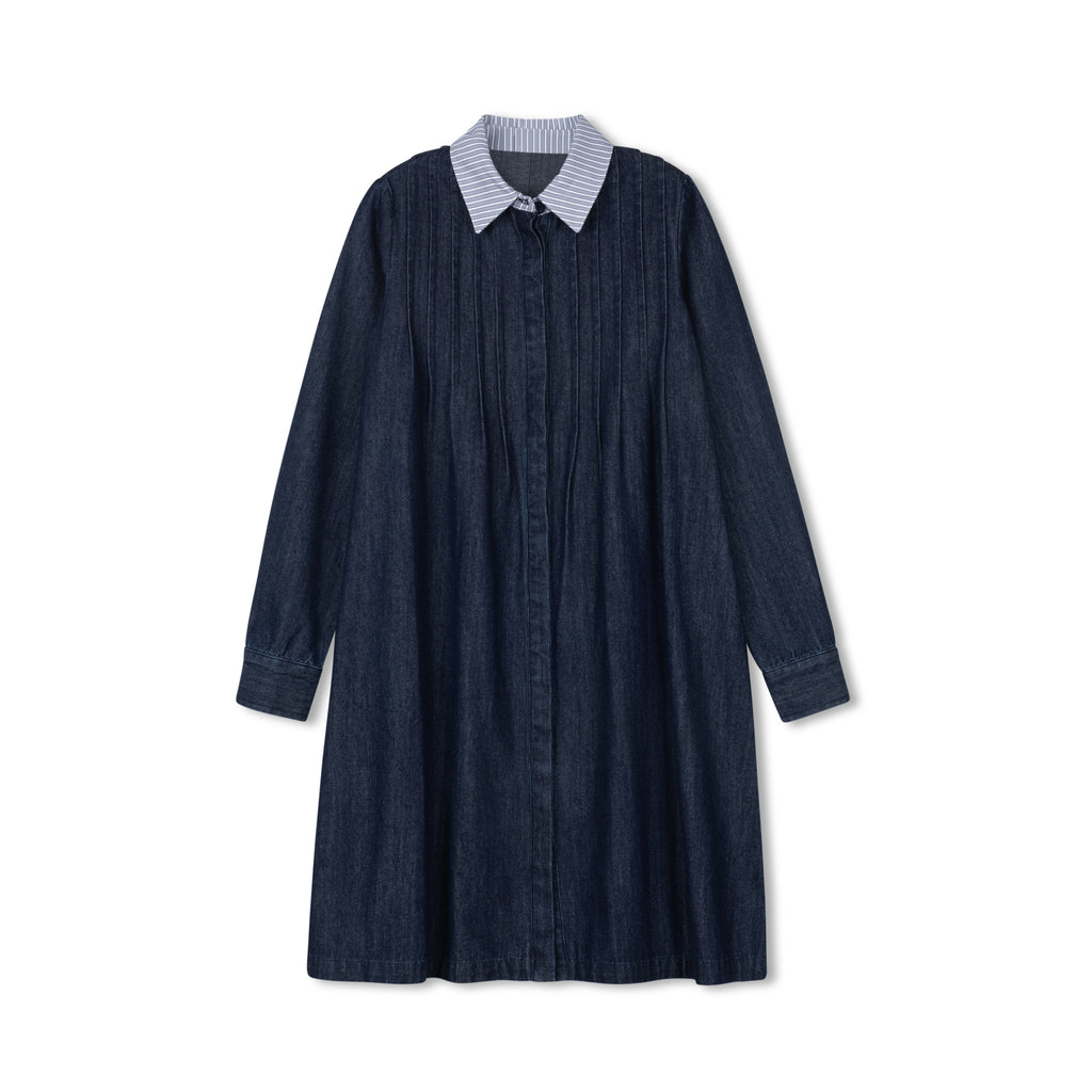Velvette Label Denim Striped Collar Dress
