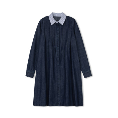 Velvette Label Denim Striped Collar Dress