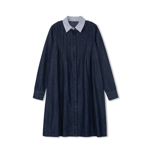 Velvette Label Denim Striped Collar Dress