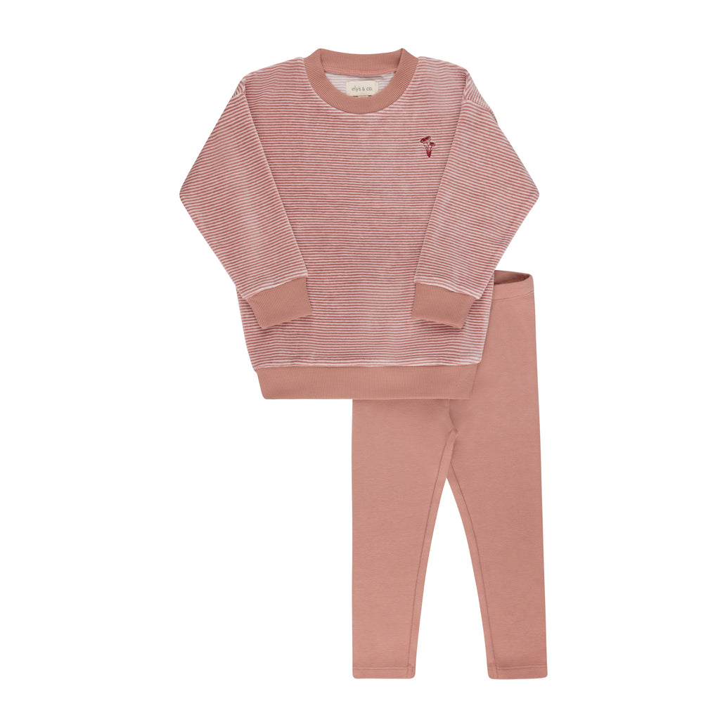 Ely's & Co Velour Stripe Collection Lounge Set - Dark Pink