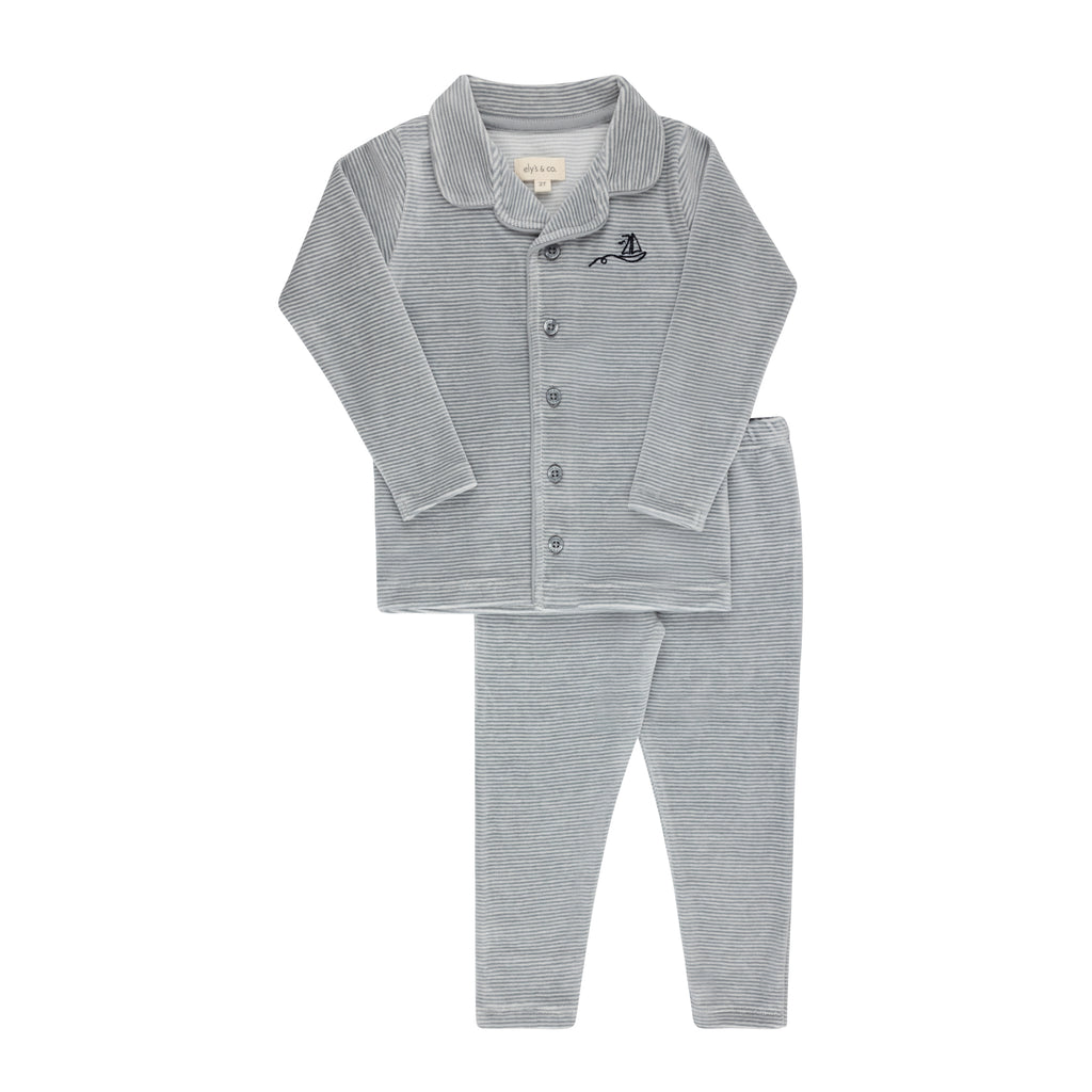 Ely's & Co Velour Stripe Collection Pajama - Light Blue
