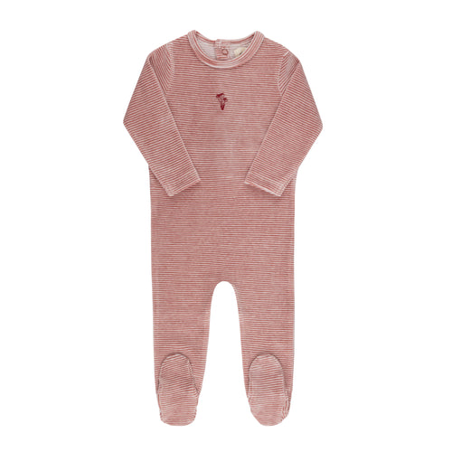 Ely's & Co Velour Stripe Collection Footie - Dark Pink