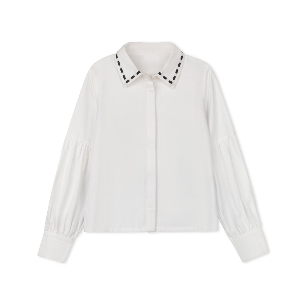 Velvette Label Ribbon Stitch Shirt - White