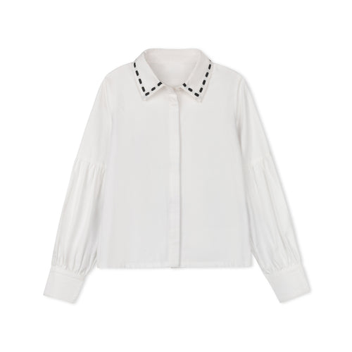 Velvette Label Ribbon Stitch Shirt - White