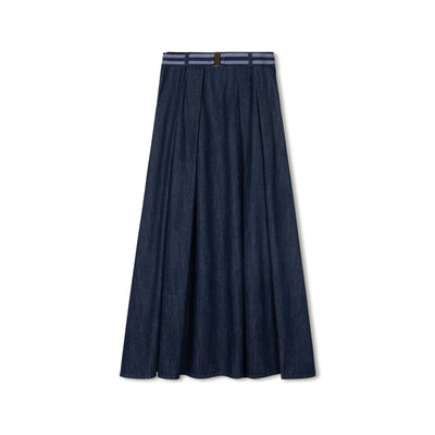 Velvette Label Denim Elastic Belt Skirt