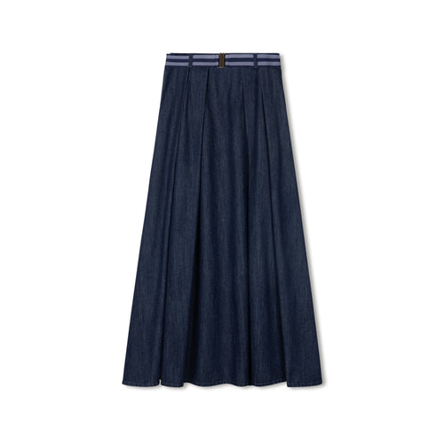 Velvette Label Denim Elastic Belt Skirt