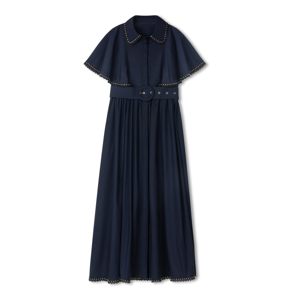 Velvette Label Navy Scallop Trim Midi