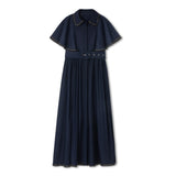 Velvette Label Navy Scallop Trim Midi