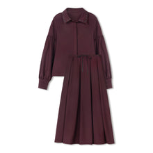 Load image into Gallery viewer, Velvette Label Ribbon Stitch Shirt &amp; Skirt Set - Burgundy