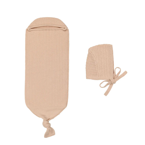 Peluche Ribbed Knit Cocoon & Bonnet - Rose