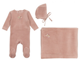 Bee & Dee Button Applique Velour Set-Mauve