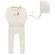 Load image into Gallery viewer, Ely's &amp; Co Cotton Cross Stitch Duckling Collection Footie And Bonnet - Ivory/Pink