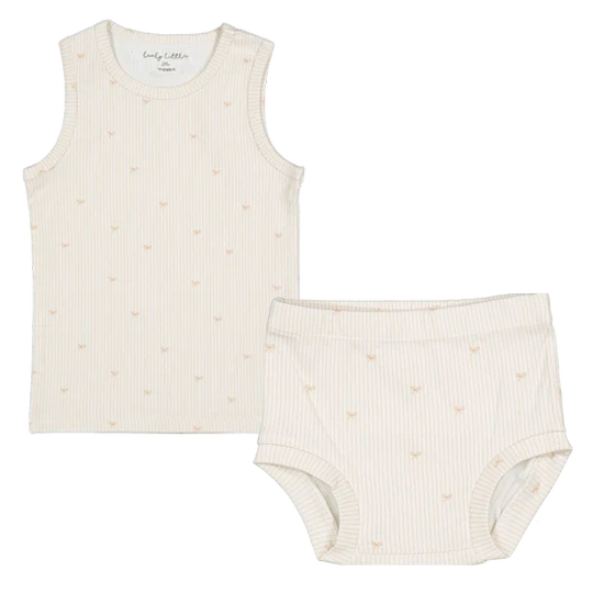 Lovely Littles Printed Tank And Bloomer Set - Pink Bow