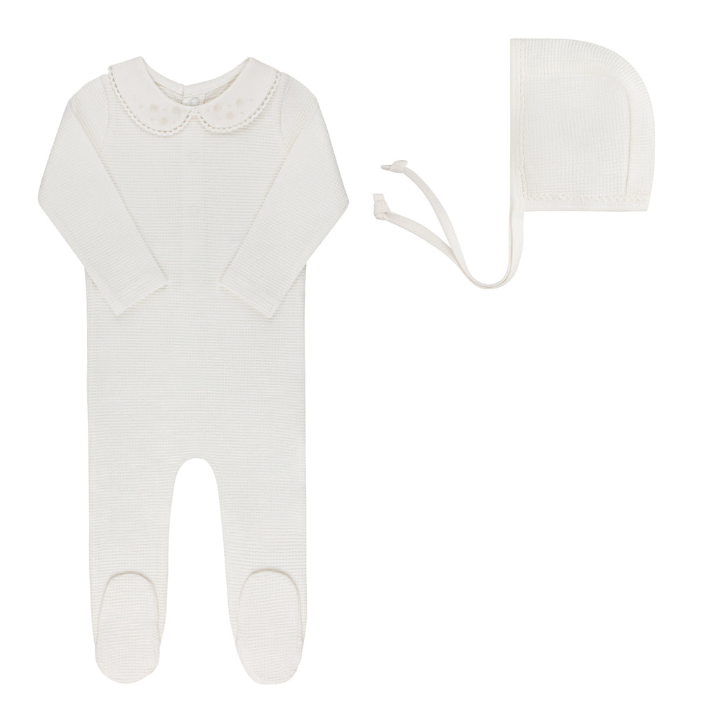 Ely's & Co Embroidered Collar Collection Footie And Bonnet - Ivory Girls