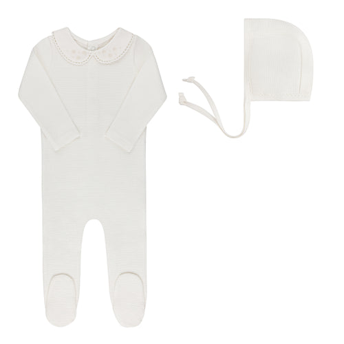 Ely's & Co Embroidered Collar Collection Footie And Bonnet - Ivory Girls
