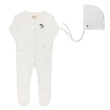 Ely's & Co Ribbed Palm Embroidered Collection Footie And Bonnet - Ivory