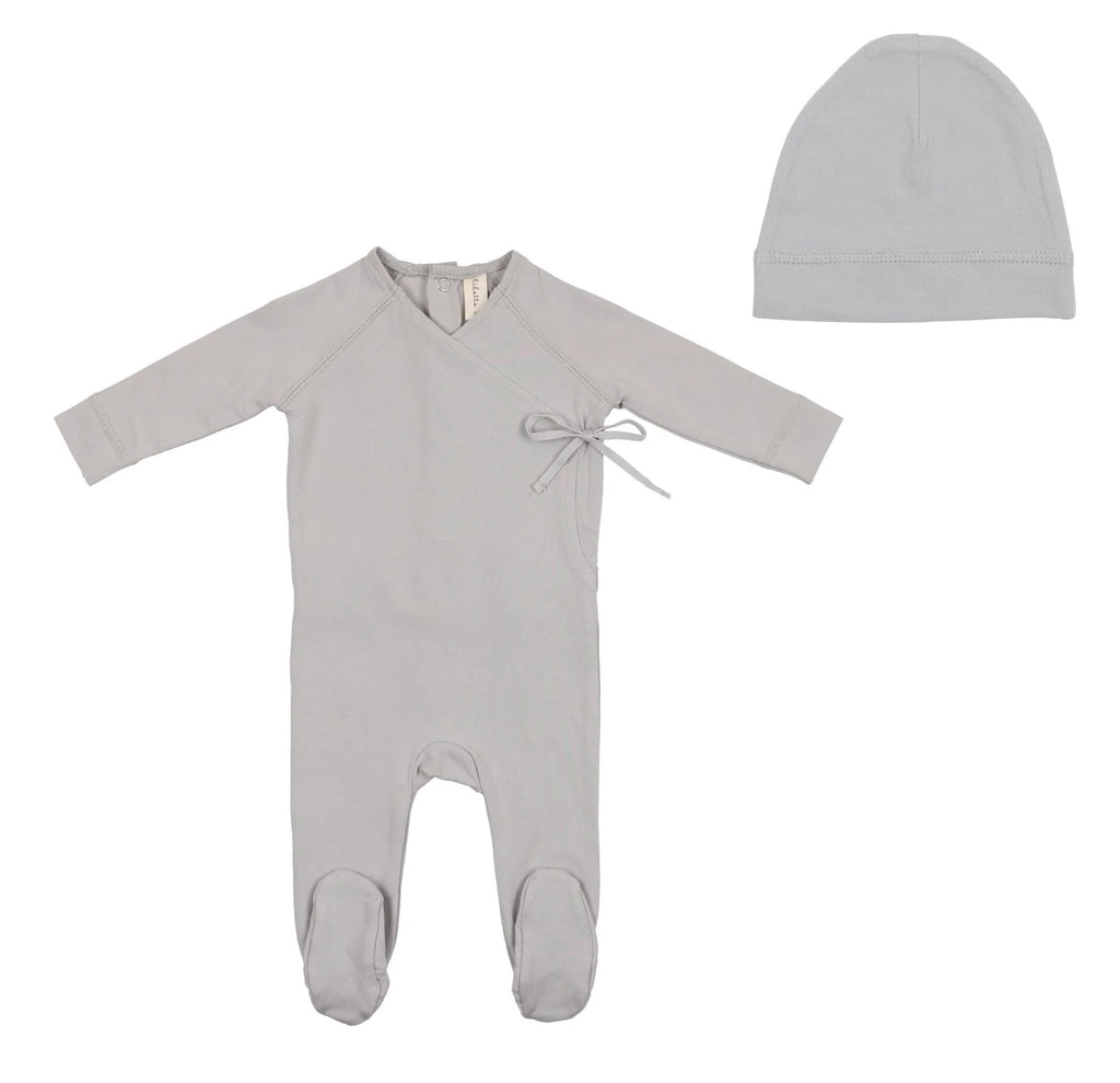Lil Legs Dusty Blue Brushed Cotton Wrapover Footie & Hat