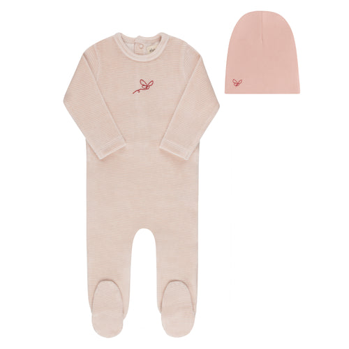 Ely's & Co Velour Stripe Collection Footie And Beanie - Light Pink