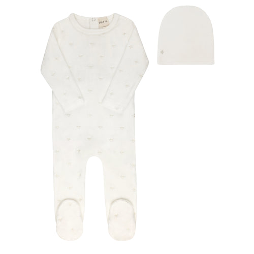 Ely's & Co Velour Embroidered Floral Collection Footie And Beanie - Ivory Boys