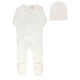 Ely's & Co Velour Embroidered Floral Collection Footie And Beanie - Ivory Boys