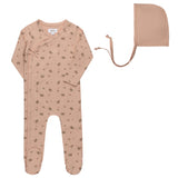 Aurora Jersey Cotton Floral Print Collection Footie And Bonnet - Pink