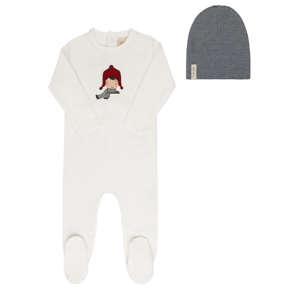 Ely's & Co Autumn Kids Collection Footie And Beanie - Ivory/Blue